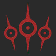 3 red stylized vertical eyes on a black background